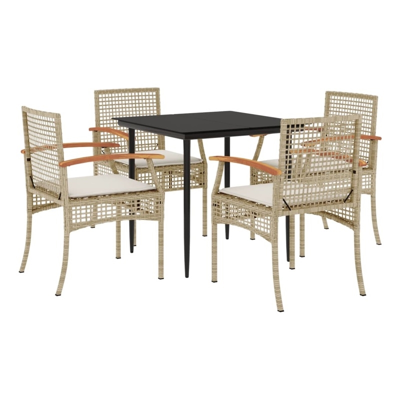 Bowery Hill Contemporary 5 Piece Poly Rattan Patio Dining Set in Beige
