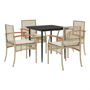 Bowery Hill Contemporary 5 Piece Poly Rattan Patio Dining Set in Beige