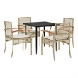Bowery Hill Contemporary 5 Piece Poly Rattan Patio Dining Set in Beige
