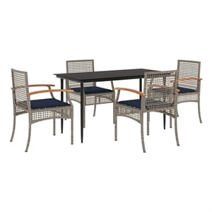 Bowery Hill Contemporary 5 Piece Poly Rattan Patio Dining Set in Black