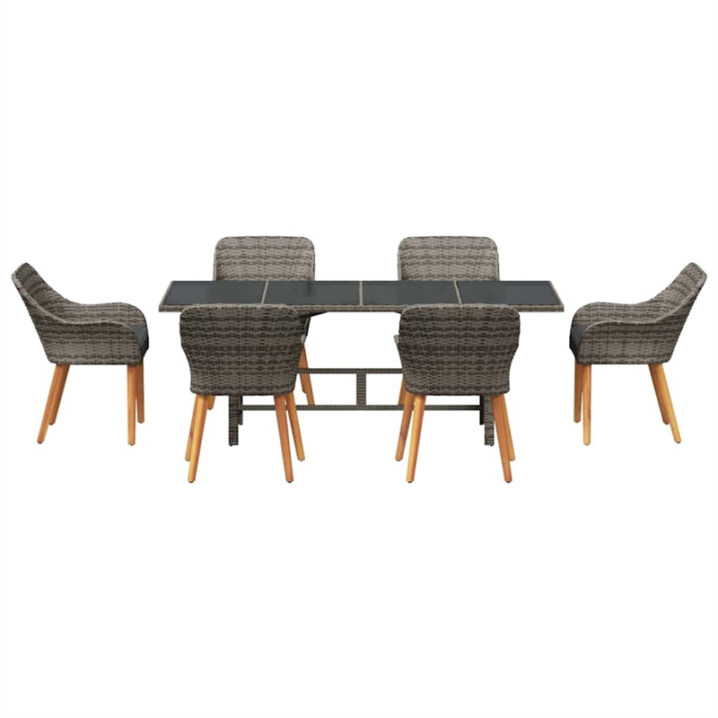 Bowery Hill 7 Piece Poly Rattan Garden Dining Set with Cushions in Gray