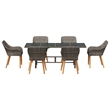 Bowery Hill 7 Piece Poly Rattan Garden Dining Set with Cushions in Gray