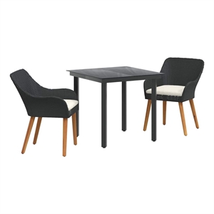 Bowery Hill Poly Rattan Garden Dining Set with Cushions in Black