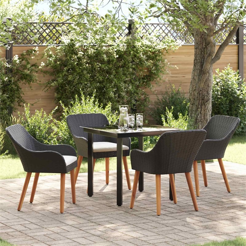 Bowery Hill 5 Piece Poly Rattan Garden Dining Set with Cushions in Black