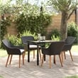 Bowery Hill 5 Piece Poly Rattan Garden Dining Set with Cushions in Black