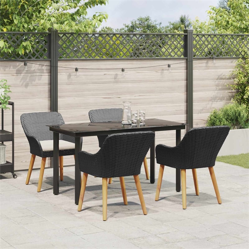 Bowery Hill 5 Piece Poly Rattan Garden Dining Set with Cushions in Black