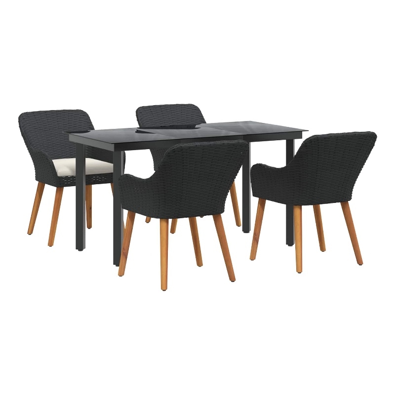 Bowery Hill 5 Piece Poly Rattan Garden Dining Set with Cushions in Black