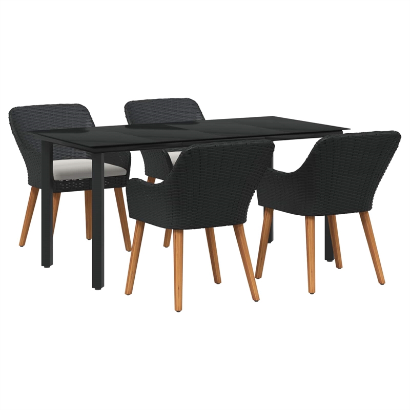 Bowery Hill 5 Piece Poly Rattan Garden Dining Set with Cushions in Black