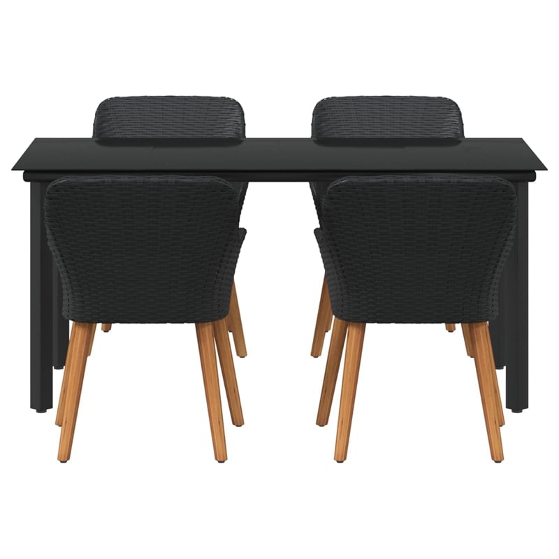 Bowery Hill 5 Piece Poly Rattan Garden Dining Set with Cushions in Black
