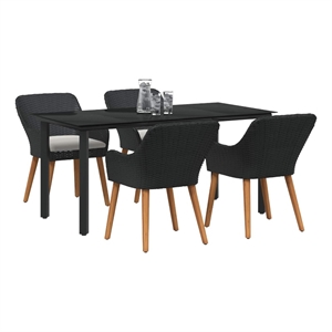 Bowery Hill 5 Piece Poly Rattan Garden Dining Set with Cushions in Black