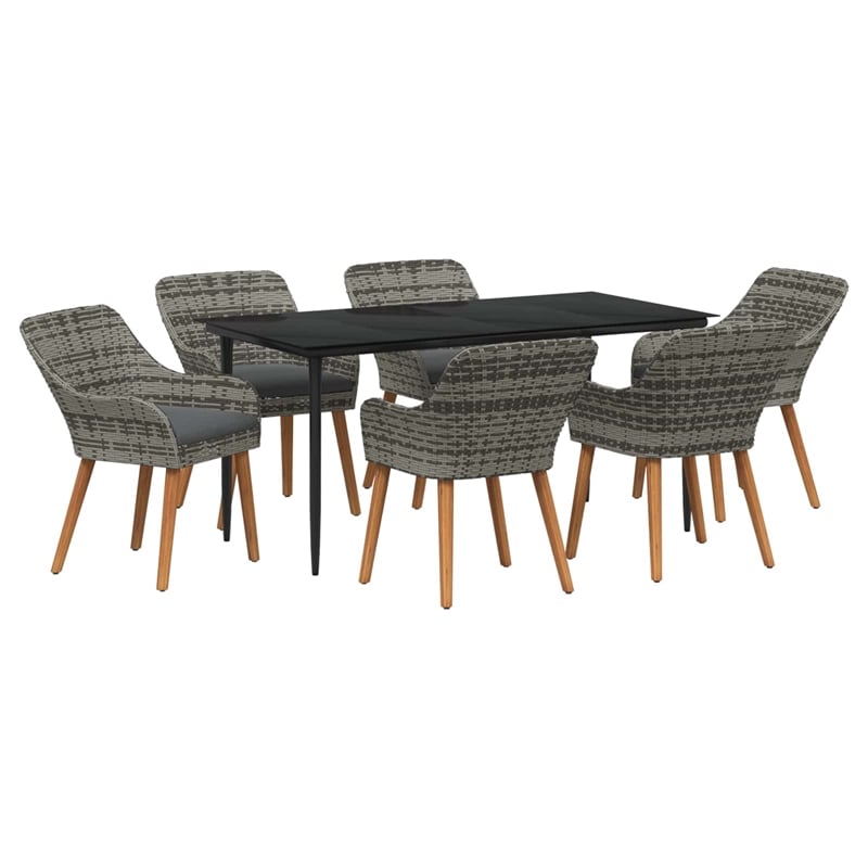 Bowery Hill 7 Piece Poly Rattan Garden Dining Set with Cushions in Gray