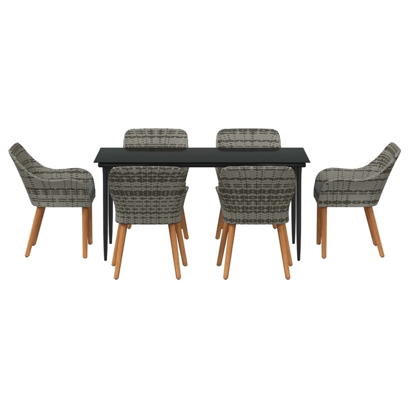 Bowery Hill 7 Piece Poly Rattan Garden Dining Set with Cushions in Gray