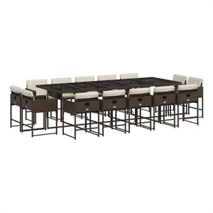 Bowery Hill 15 Piece Poly Rattan Patio Dining Set in Brown/Cream white
