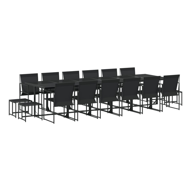 Bowery Hill Contemporary 17 Piece Steel Garden Dining Set in Black