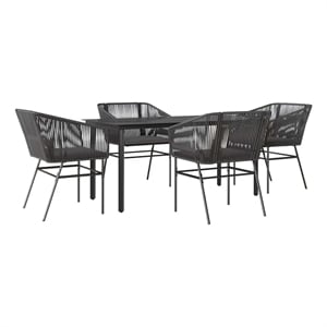Bowery Hill Contemporary 5 Piece Poly Rattan Garden Dining Set in Black