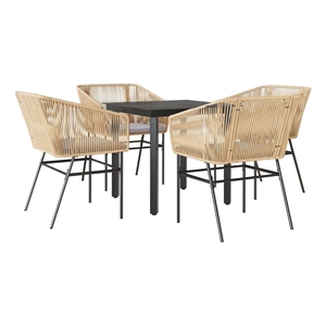 Bowery Hill Contemporary 4 Piece Garden Dining Set in Black in Brown
