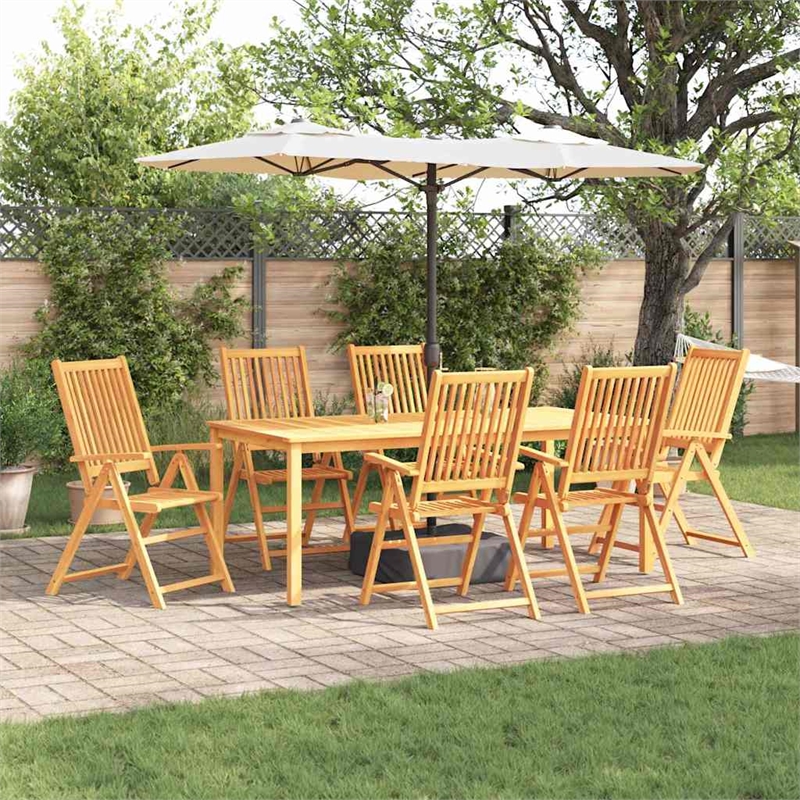 Bowery Hill Contemporary Solid Acacia Wood 7 Piece Garden Dining Set in Brown