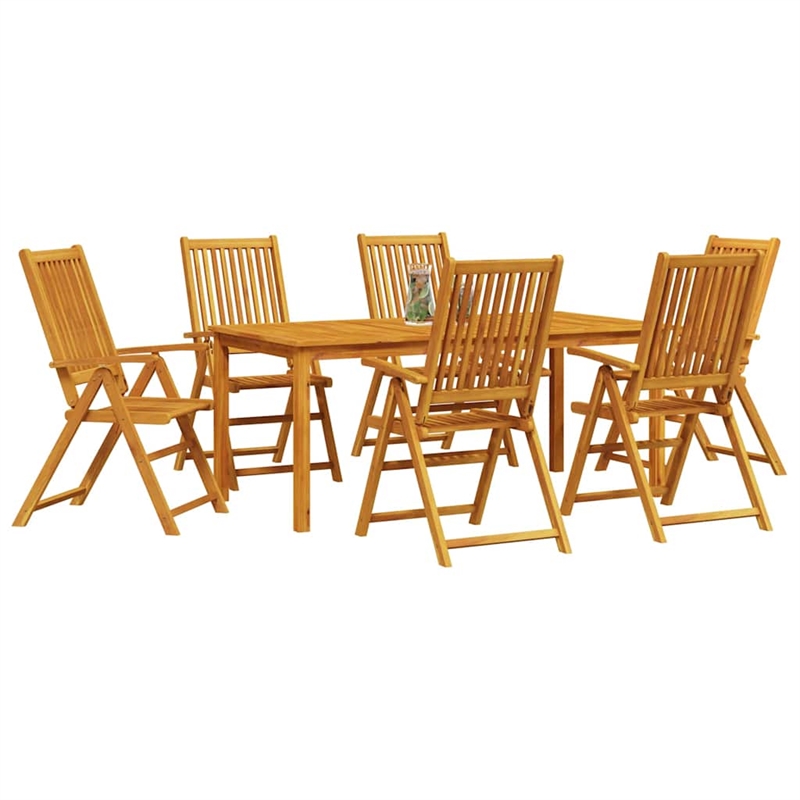 Bowery Hill Contemporary Solid Acacia Wood 7 Piece Garden Dining Set in Brown