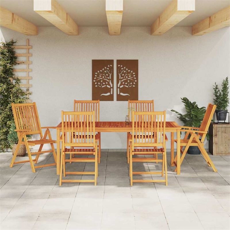 Bowery Hill Contemporary Solid Acacia Wood 7 Piece Garden Dining Set in Brown