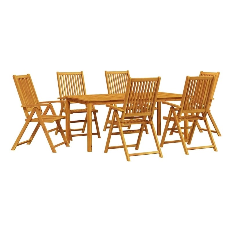 Bowery Hill Contemporary Solid Acacia Wood 7 Piece Garden Dining Set in Brown