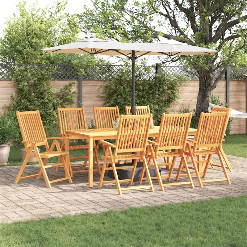 Bowery Hill Contemporary Solid Acacia Wood Garden Dining Set in Brown