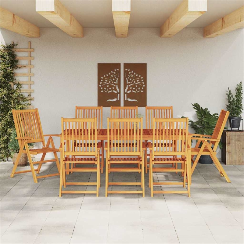 Bowery Hill Contemporary Solid Acacia Wood Garden Dining Set in Brown
