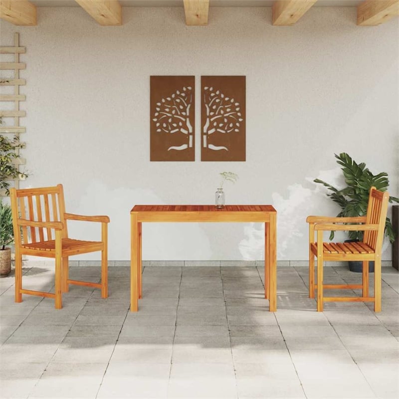Bowery Hill Contemporary Solid Acacia Wood Garden Dining Set in Brown