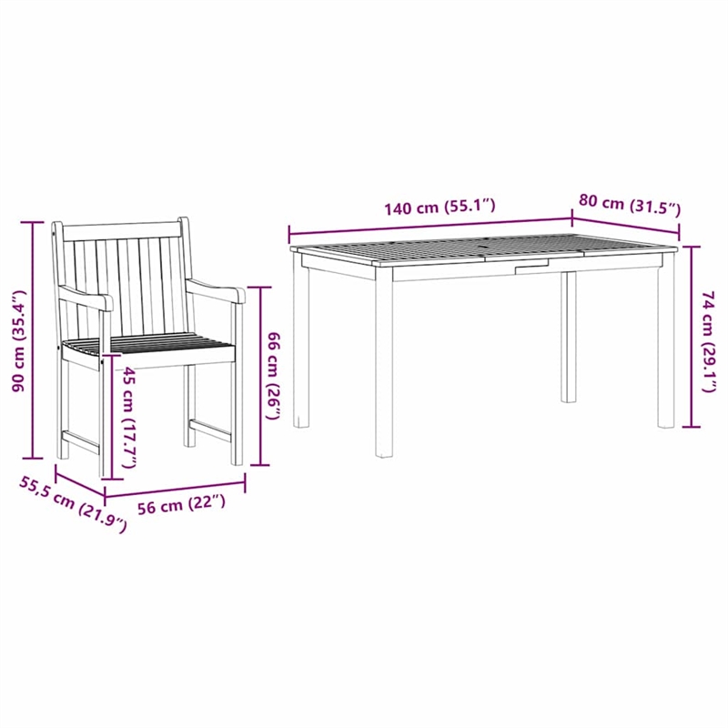 Bowery Hill Contemporary Solid Acacia Wood 5 Piece Garden Dining Set in Brown