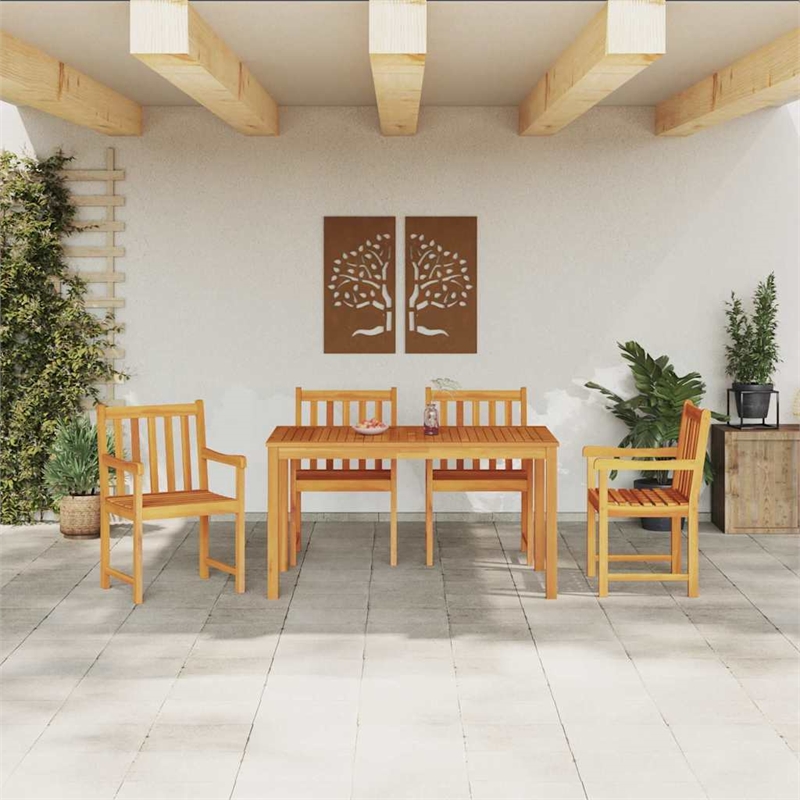 Bowery Hill Contemporary Solid Acacia Wood 5 Piece Garden Dining Set in Brown