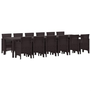 Bowery Hill Contemporary Poly Rattan Garden Dining Set in Brown