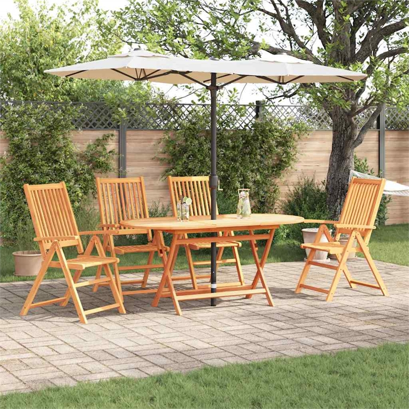 Bowery Hill Contemporary Solid Acacia Wood 5 Piece Garden Dining Set in Brown