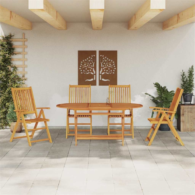 Bowery Hill Contemporary Solid Acacia Wood 5 Piece Garden Dining Set in Brown