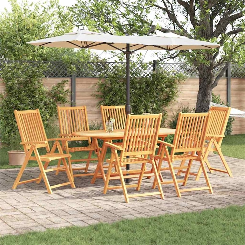 Bowery Hill Contemporary Solid Acacia Wood 7 Piece Garden Dining Set in Brown