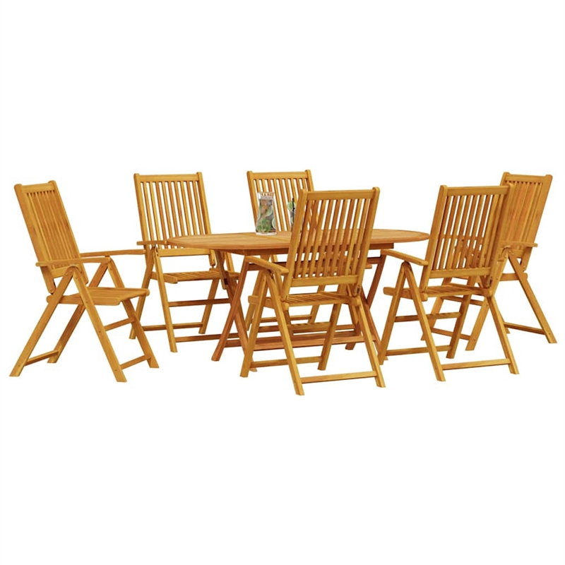 Bowery Hill Contemporary Solid Acacia Wood 7 Piece Garden Dining Set in Brown