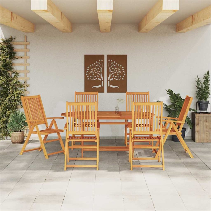 Bowery Hill Contemporary Solid Acacia Wood 7 Piece Garden Dining Set in Brown