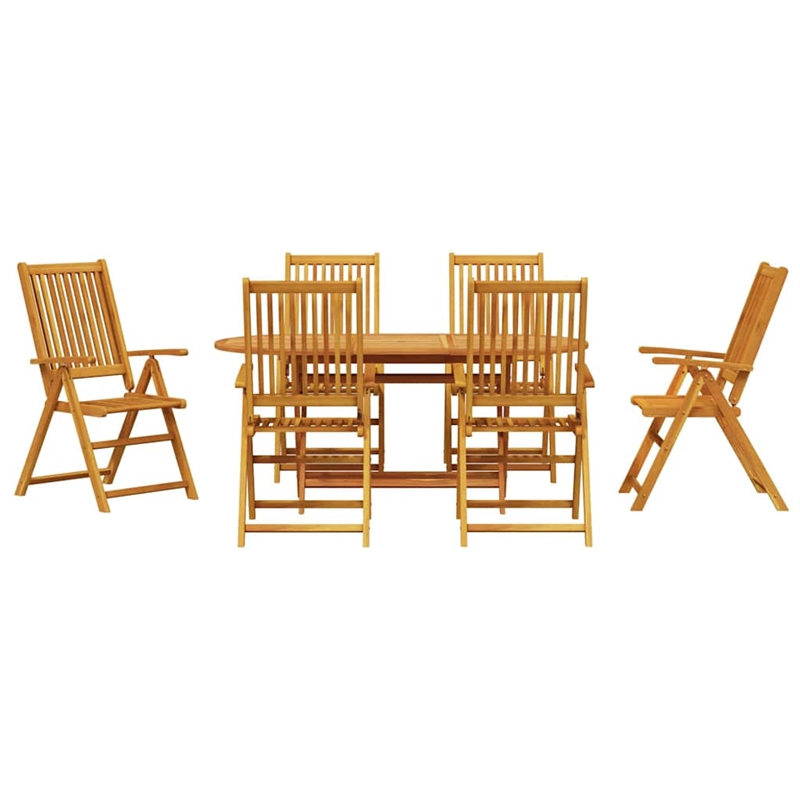 Bowery Hill Contemporary Solid Acacia Wood 7 Piece Garden Dining Set in Brown