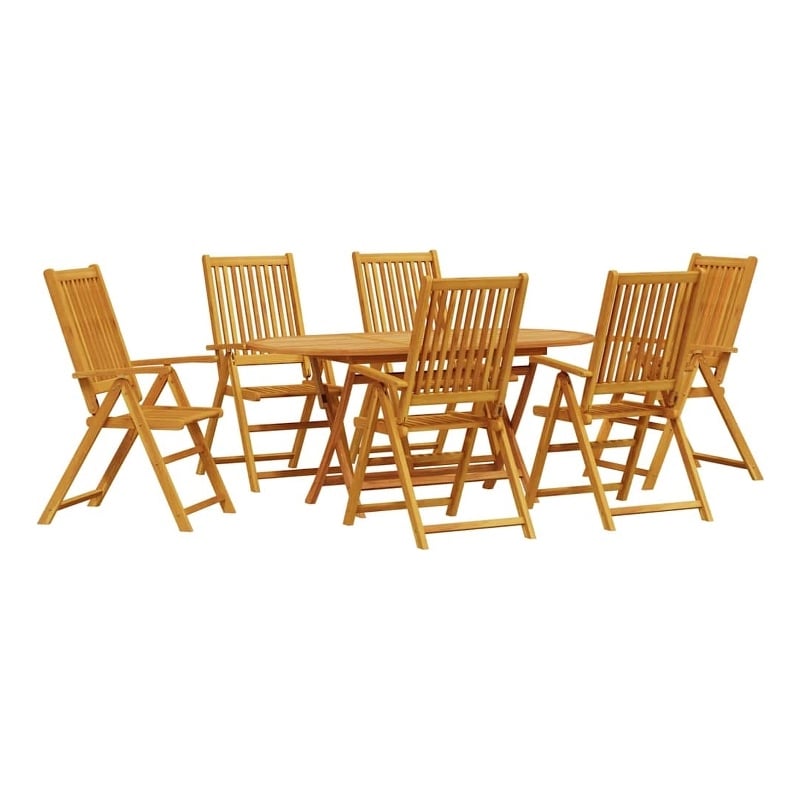 Bowery Hill Contemporary Solid Acacia Wood 7 Piece Garden Dining Set in Brown