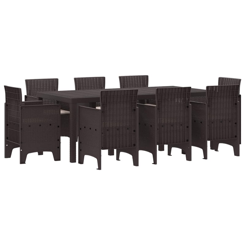 Bowery Hill Contemporary Poly Rattan Garden Dining Set in Brown