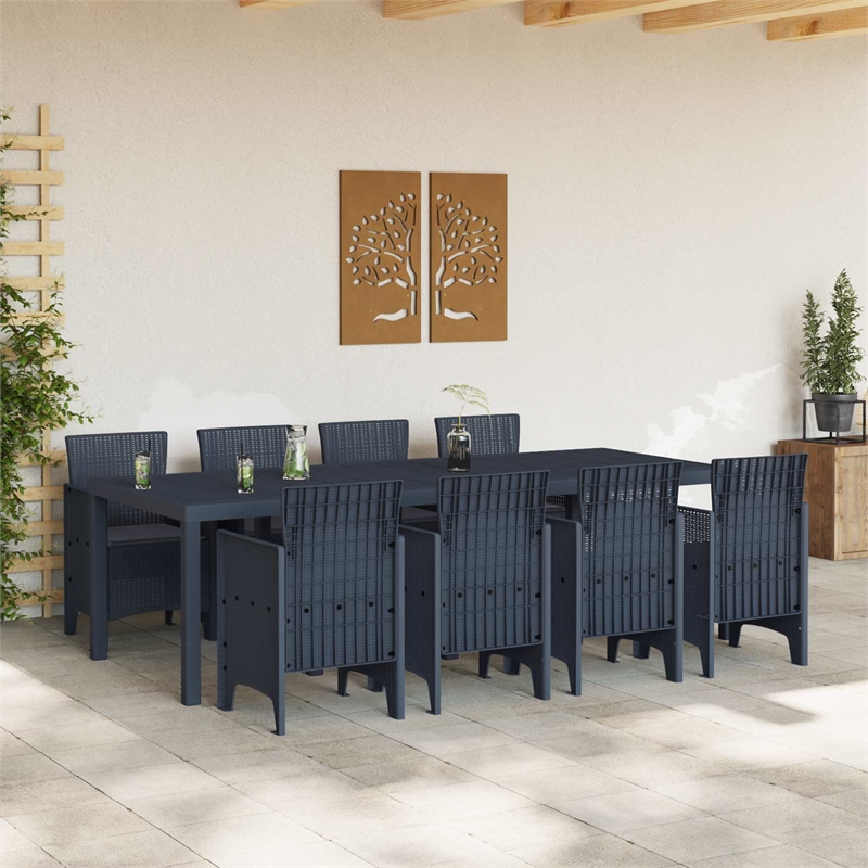 Bowery Hill Contemporary Poly Rattan Garden Dining Set in Anthracite