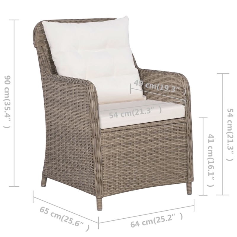 Bowery Hill 3 Piece Poly Rattan Garden Dining Set in Brown/Cream White