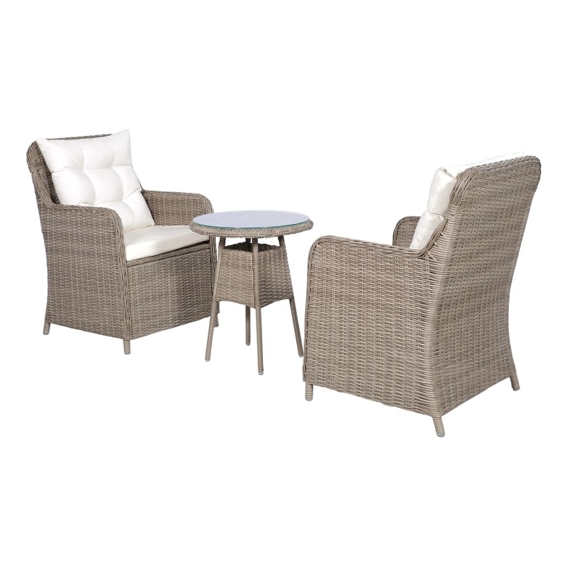 Bowery Hill 3 Piece Poly Rattan Garden Dining Set in Brown/Cream White