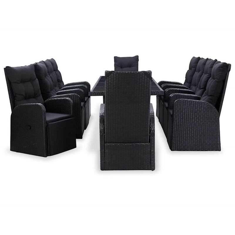 Bowery Hill 11 Piece Poly Rattan Garden Dining Set with Cushion in Black