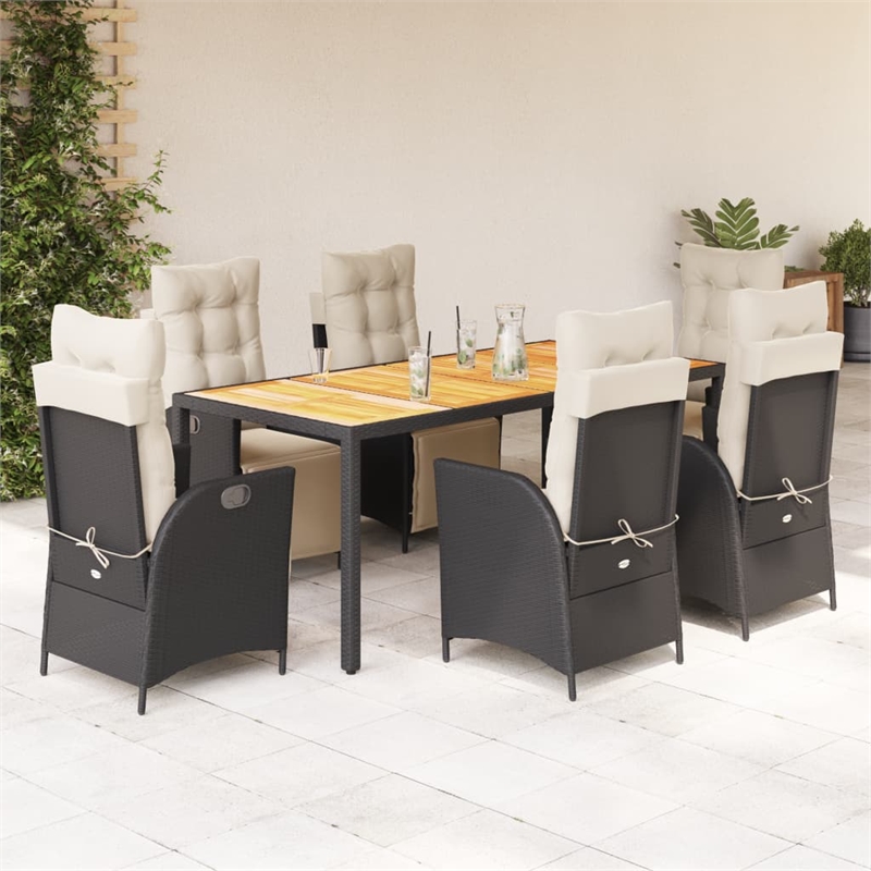 Bowery Hill Contemporary 7 Piece Garden Dining Set in Black/Cream White