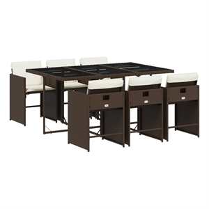 Bowery Hill 7 Piece Poly Rattan Patio Dining Set in Brown/Cream White