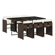 Bowery Hill 7 Piece Poly Rattan Patio Dining Set in Brown/Cream White