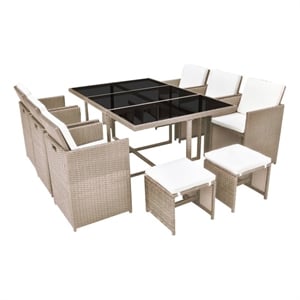 Bowery Hill Contemporary 11 Piece Rattan Garden Dining Set in Gray