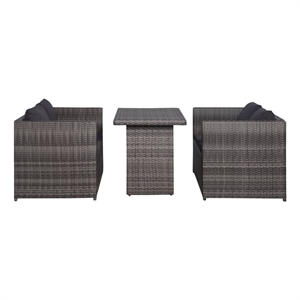 Bowery Hill Contemporary 3 Piece Rattan Garden Dining Set in Gray