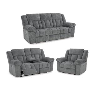 Bowery Hill Slate Power Reclining Sofa Set with Loveseat and Recliner
