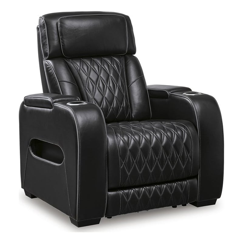 Bowery Hill Reclining Furniture Set with Power Recliner in Black Diamond