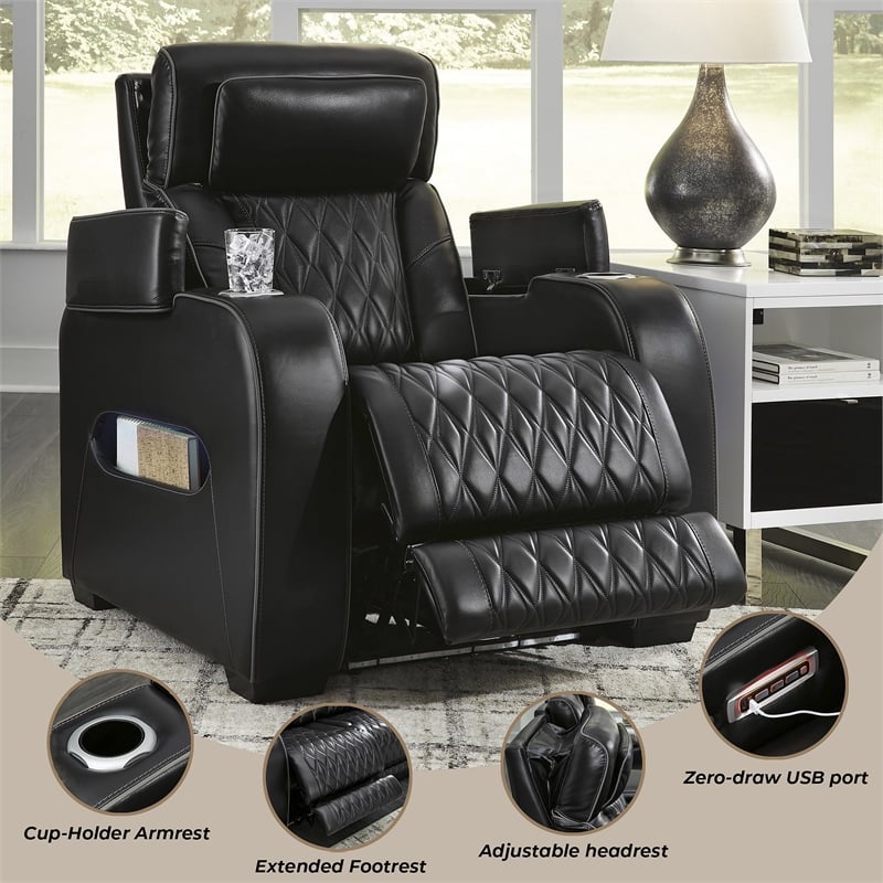 Bowery Hill Reclining Furniture Set with Power Recliner in Black Diamond